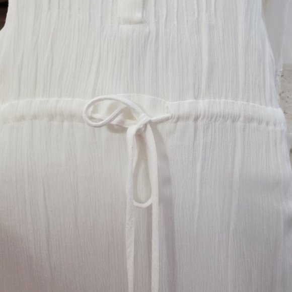 RESORT- White Long Sleeve Cotton Blend Beach Dress- Size 2 - Picture 4 of 12